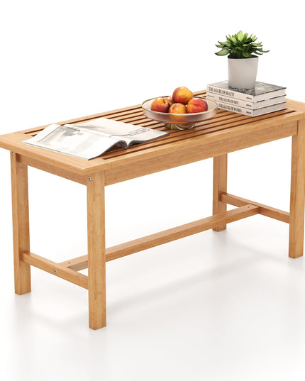 Giantex Teak Wood Patio Coffee Table - 36” Rectangular Outside Side Table with Slatted Tabletop