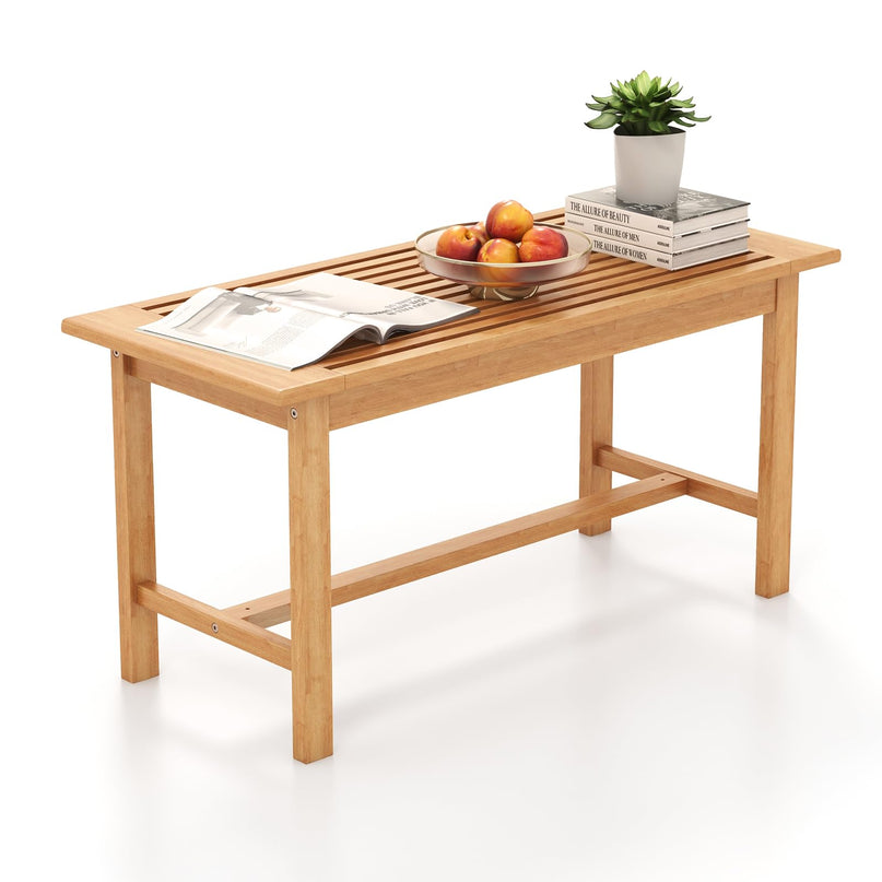 Giantex Teak Wood Patio Coffee Table - 36” Rectangular Outside Side Table with Slatted Tabletop