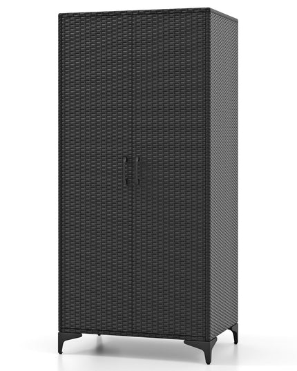 Giantex Wicker Storage Cabinet, 62” Tall Pantry Cabinet with 2 Doors, Hanging Rod, 4 Storage Cubes