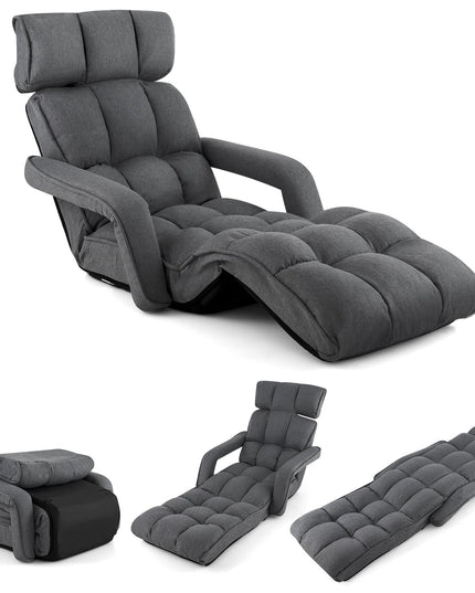 Giantex Foldable Lazy Sofa Bed, 6-Position Adjustable Floor Chair Chaise Lounge with Armrest and Footrest (Gray)
