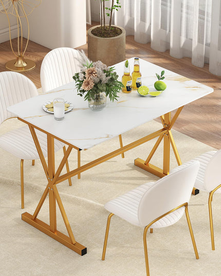 Giantex 44" Sintered Stone Dining Table with X-Shaped Gold Metal Frame