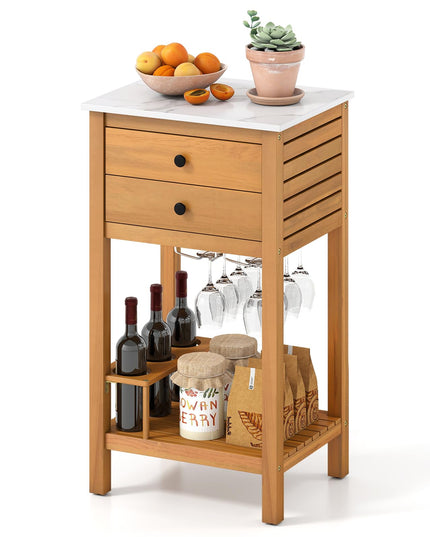 Giantex Acacia Wood Outdoor Side Table(With Drawer)