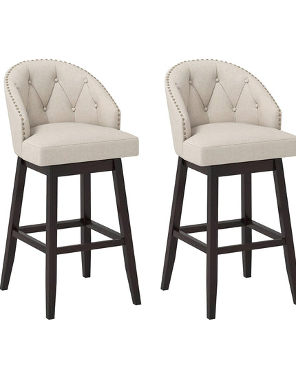 Giantex Modern Upholstered Bar Stools Set of 2/4, 31" Bar Height Swivel Kitchen Stools w/Button-Tufted Back