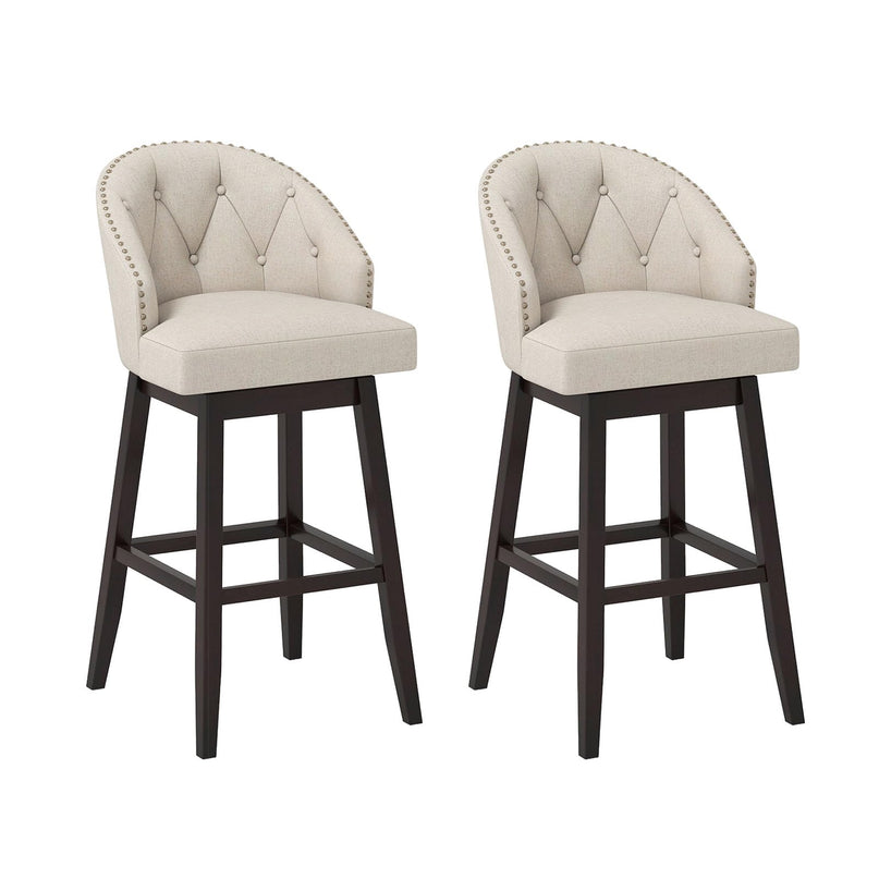 Giantex Modern Upholstered Bar Stools Set of 2/4, 31" Bar Height Swivel Kitchen Stools w/Button-Tufted Back