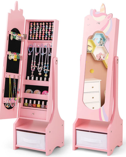 CHARMAID Kids Mirror Jewelry Cabinet - 45.5'' Full Length Mirror with Jewelry Storage