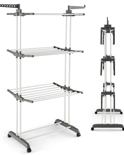 Giantex Foldable Clothes Drying Rack, Oversized 4-Tier Collapsible Laundry Rack w/ 3 Retractable Trays