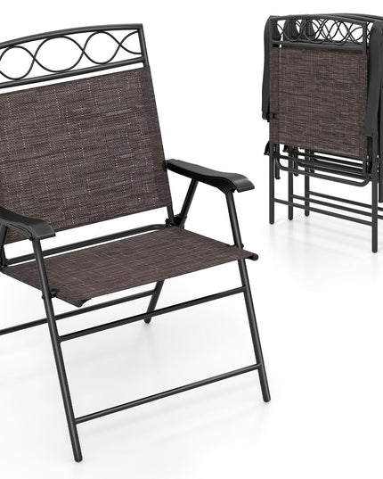 Giantex Set of 4 Patio Folding Chairs with Armrest and Metal Frame