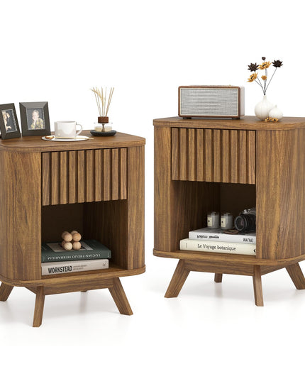 Giantex Mid Century Modern Nightstand Set of 1/2 Fluted Bedside Table