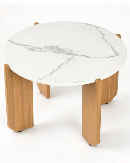 GIANTEX 24 Inch Round Coffee Table with Faux Marble Tabletop