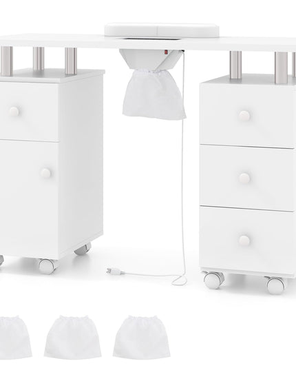 Giantex Nail Desk Manicure Table - Nail Table Station with Electric Dust Collector, 4 Drawers, Storage Cabinet