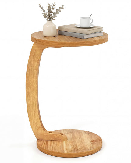 Giantex Tables d'appoint rondes en C en bois de teck massif (24 po), ensemble de 1 ou 2, tables d'extrémité pour canapé ou chevet
