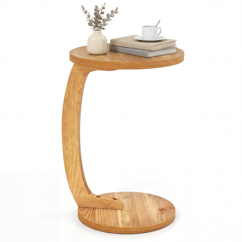 Giantex Tables d'appoint rondes en C en bois de teck massif (24 po), ensemble de 1 ou 2, tables d'extrémité pour canapé ou chevet