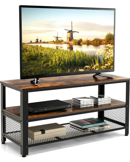 Giantex TV Stand for TV up to 50 Inches, 43.5 inch Wood Industrial TV Cabinet with 3-Tier Storage Shelves, Rustic Brown