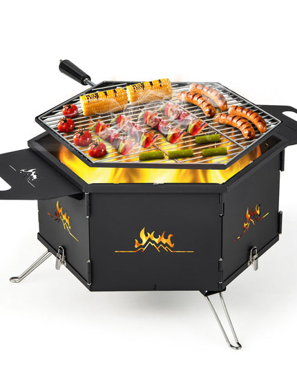Giantex Fire Pit Grill, Outdoor Fire Pit with Removable 360° Swivel Cooking Grate