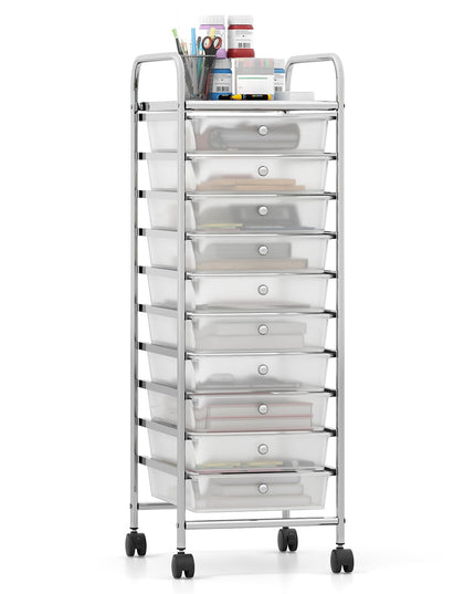 Giantex Rolling Storage Cart with 10 Drawers Utility Cart with Tabletop