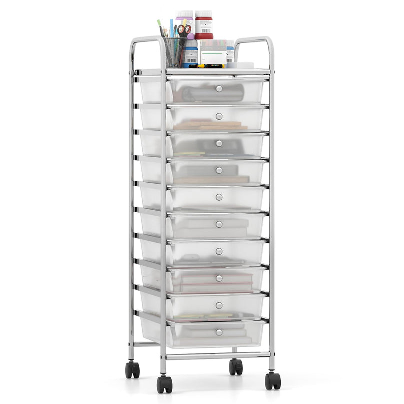 Giantex Rolling Storage Cart with 10 Drawers Utility Cart with Tabletop