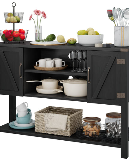 Giantex Buffet Sideboard, Farmhouse Wood Cupboard w/ 2 Storage Cabinets & 2-Tier Open Shelf