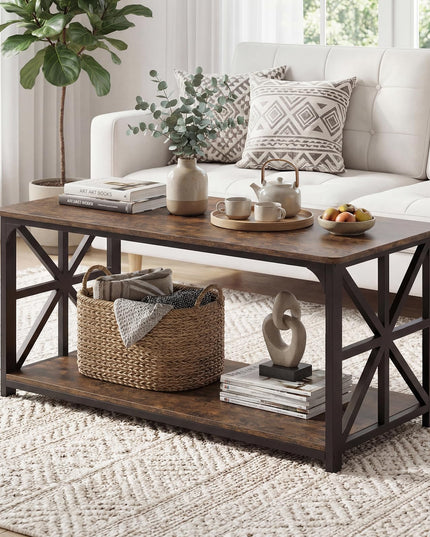 Giantex Farmhouse Coffee Table | 43" Center Table with Storage & X-Shaped Frames