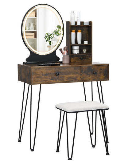 CHARMAID Vanity Set with Lighted Mirror, 3 Drawers and 3 Tiers Storage Shelves