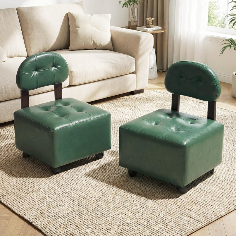 Giantex Small Modern Square Rolling Footrest Stools Set of 2
