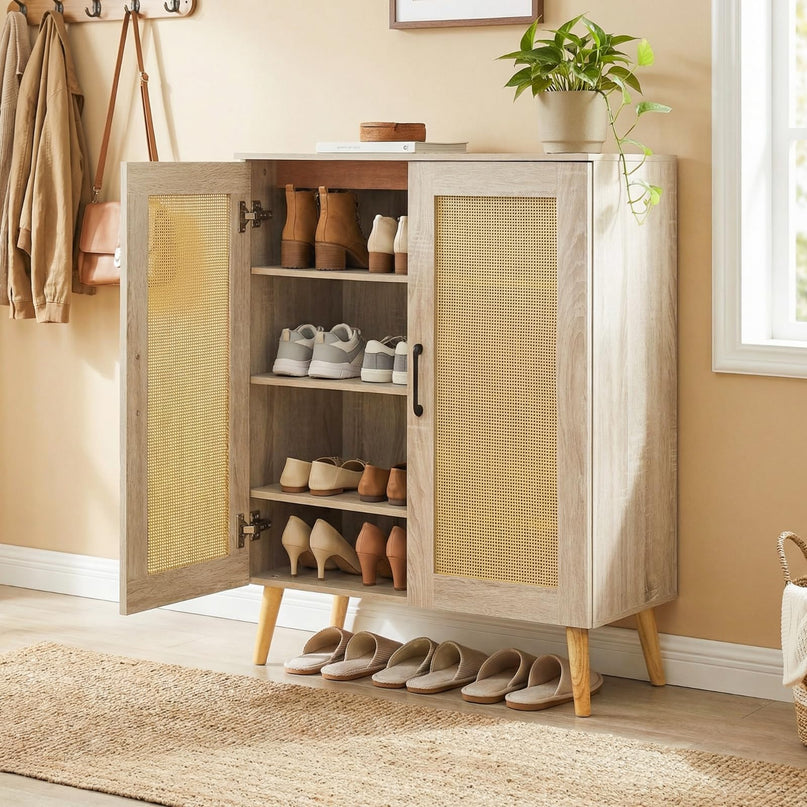 Meuble de rangement pour chaussures Giantex à 4 niveaux en rotin avec étagères amovibles