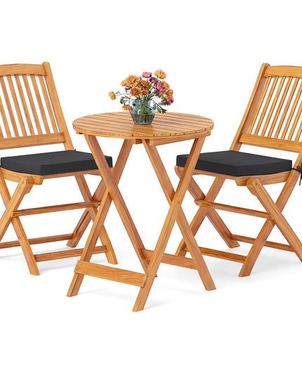 GIANTEX 3 Pieces Acacia Wood Bistro Set Outdoor Folding Table & Chairs