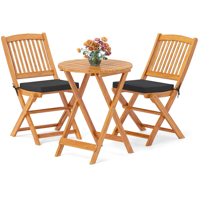 GIANTEX 3 Pieces Acacia Wood Bistro Set Outdoor Folding Table & Chairs