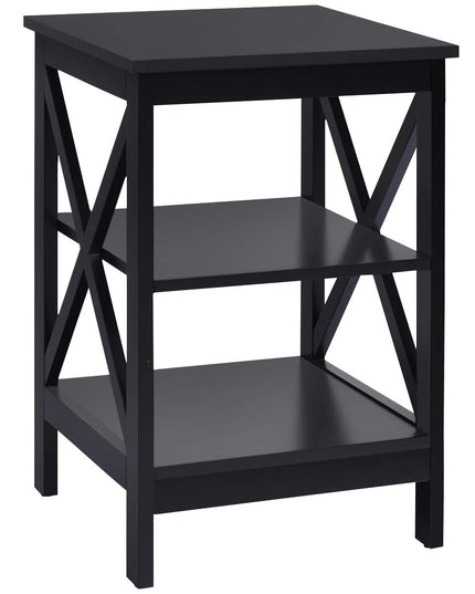 Nightstand 3-Tier X-Design W/Storage Shelves and Stable Structure Storage Organizer Display Sofa Side Table