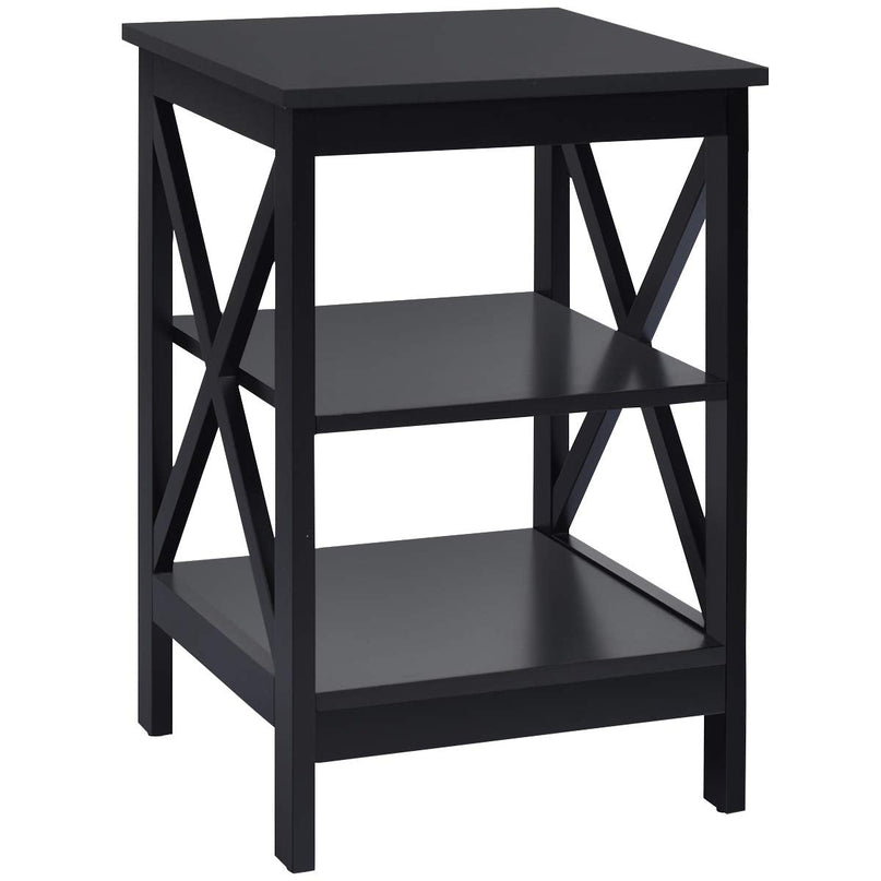 Nightstand 3-Tier X-Design W/Storage Shelves and Stable Structure Storage Organizer Display Sofa Side Table