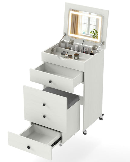 CHARMAID 3-in-1 Vanity Desk with Flip-Top LED Mirror