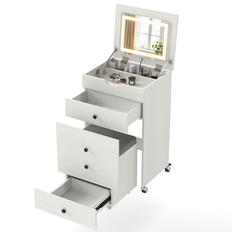 Coiffeuse CHARMAID 3-en-1 avec miroir LED escamotable