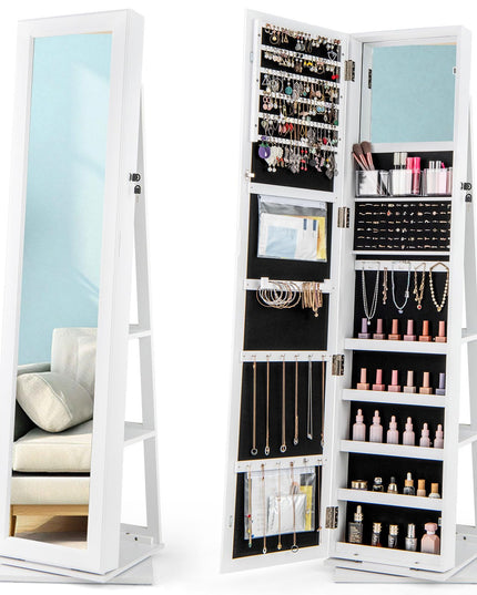 CHARMAID 360° Swivel Jewelry Armoire with Full Length Mirror