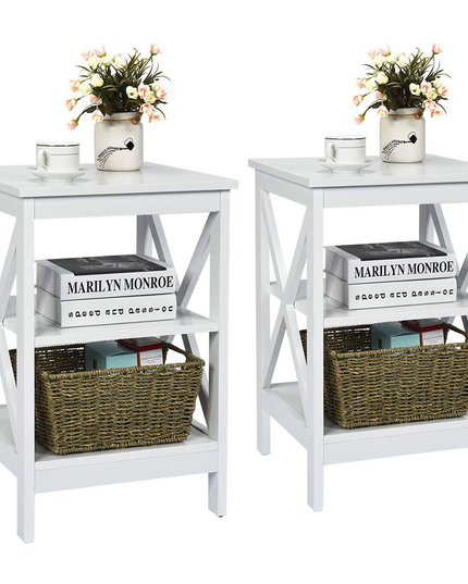 Nightstand 3-Tier X-Design W/Storage Shelves and Stable Structure Storage Organizer Display Sofa Side Table