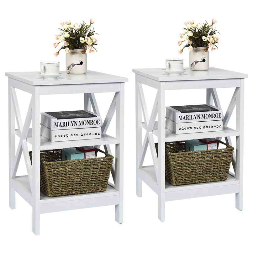 Nightstand 3-Tier X-Design W/Storage Shelves and Stable Structure Storage Organizer Display Sofa Side Table