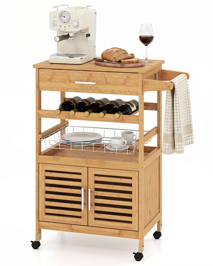 GIANTEX 27" Bamboo Kitchen Island Cart with Storage