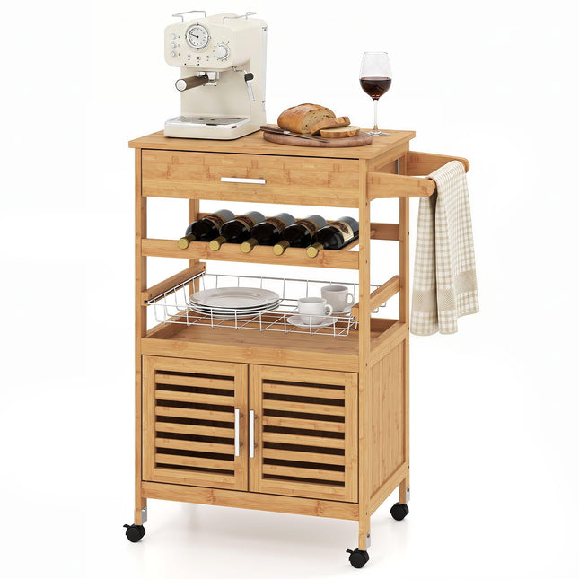 GIANTEX 27" Bamboo Kitchen Island Cart with Storage