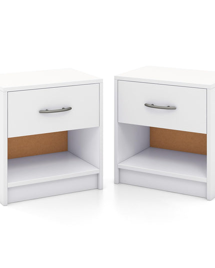 Giantex Night Stand Set of 1/2 with Drawer, Wood  End Table with Open Storage Shelf for Bedroom