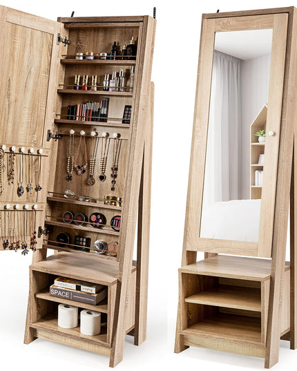 CHARMAID Large Jewelry Armoire Cabinet with Full Length Mirror