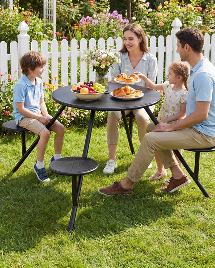Giantex Round Picnic Table Set with 4 Built-in Seats and 1.77" Umbrella Hole