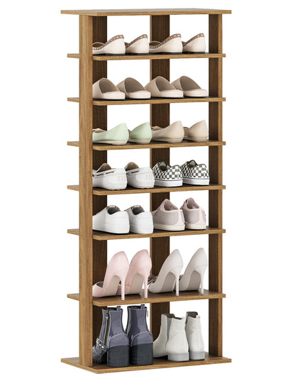 Giantex Meuble à Chaussures en Bois à 8 Niveaux, Organisateur de Chaussures Breveté à Double Rangée pour 16 Paires
