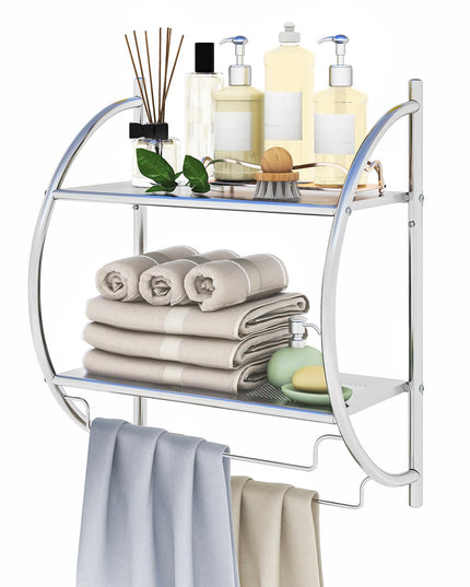 Giantex Bathroom Shelf with Towel Rack - 2 Tier Rustproof Over The Toilet Storage Shelf