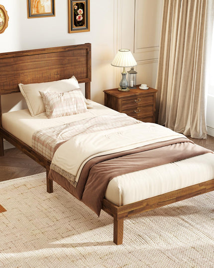 Giantex Wood Bed Frames with Headboard, Mid Century Modern Platform Bed