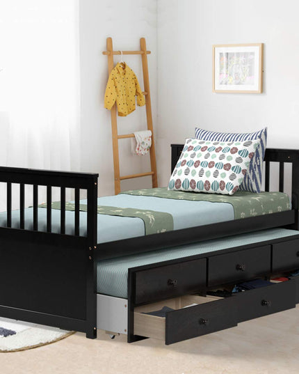 Giantex Twin Captain's Bed with Trundle Bed, Wood Storage Daybed with 3 Storage Drawers