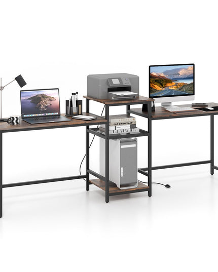 Giantex 97" 2 Person Desk with Power Outlets, Extra Long Double Computer Desk w/Printer Stand