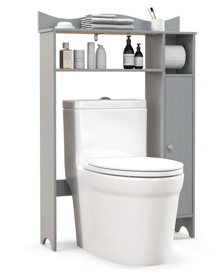 Giantex Over-The-Toilet Storage Cabinet, Bathroom Freestanding Space Saver with 1-Door Side Storage Cabinet & Paper Holder