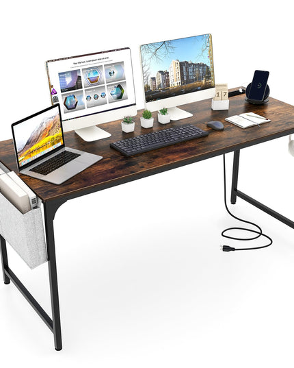Giantex 30 FT Conference Table with Charging Station, 60" x 24" Rectangular Large Meeting Room Desk with Storage Bag & Hook