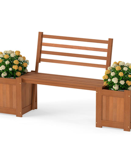 Giantex 2 in 1 Outdoor Bench with Backrest & 2 Raised Garden Beds