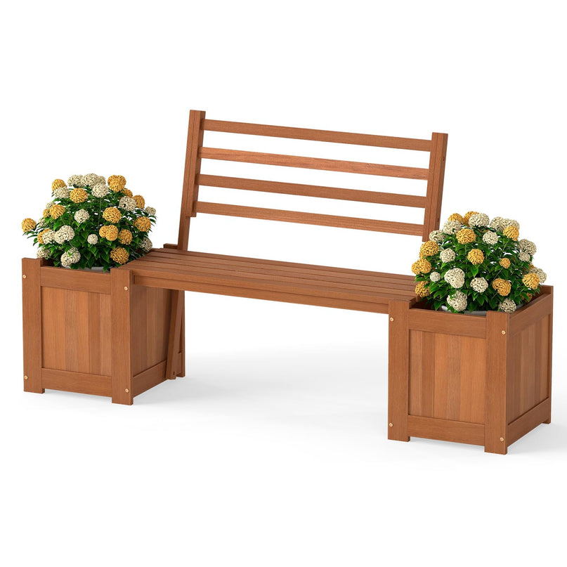 Giantex 2 in 1 Outdoor Bench with Backrest & 2 Raised Garden Beds