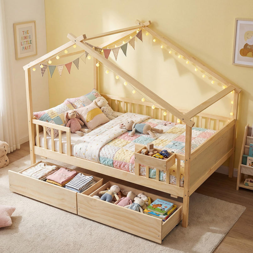 Lit de maison complet Giantex avec tiroirs pour enfants garçons filles