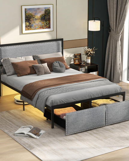 Giantex Bed Frame with LED Lights and 2 Storage Drawers